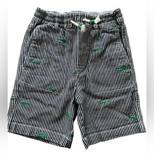 Boden Kids Striped Shorts with Green Embroidery alligator